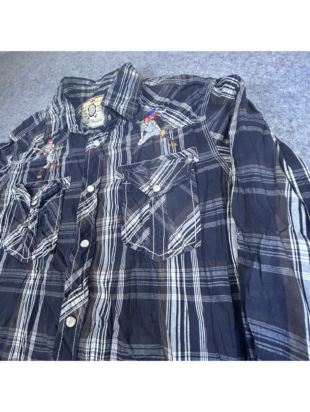 Supply Company USA Plaid Western Shirt Mens L Baseball Embroidered Pearl Snap LS